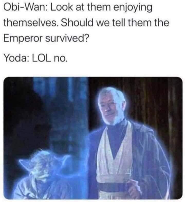 This meme is a play on a famous Star Wars quote. The image shows a scene of Obi-Wan Kenobi (Ewan McGregor) and Yoda (Frank Oz) from the original Star Wars trilogy. The text overlay reads: "Obi-Wan: 'These aren't the droids you're looking for.' Yoda: 'I am looking for them.'"